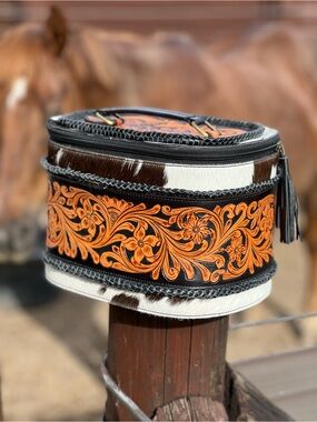 Tooled leather & cowhide jewelry box